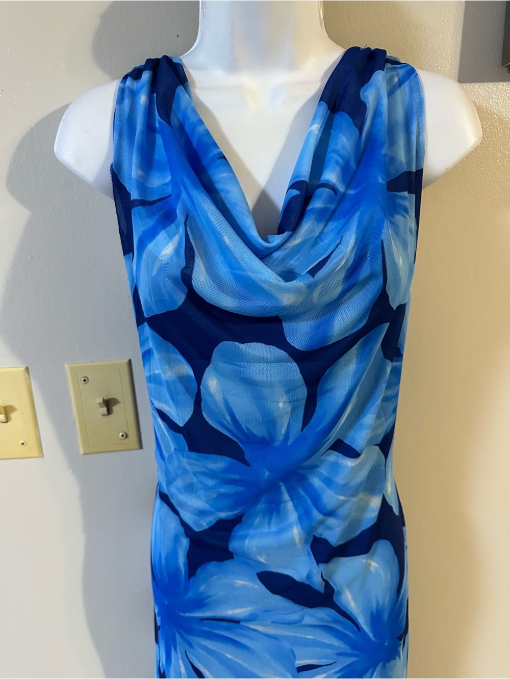 Blue Floral Cowl Neck Maxi Dress - Picture 3 of 6